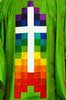 multi-colored Heavens View with white cross on green chausable